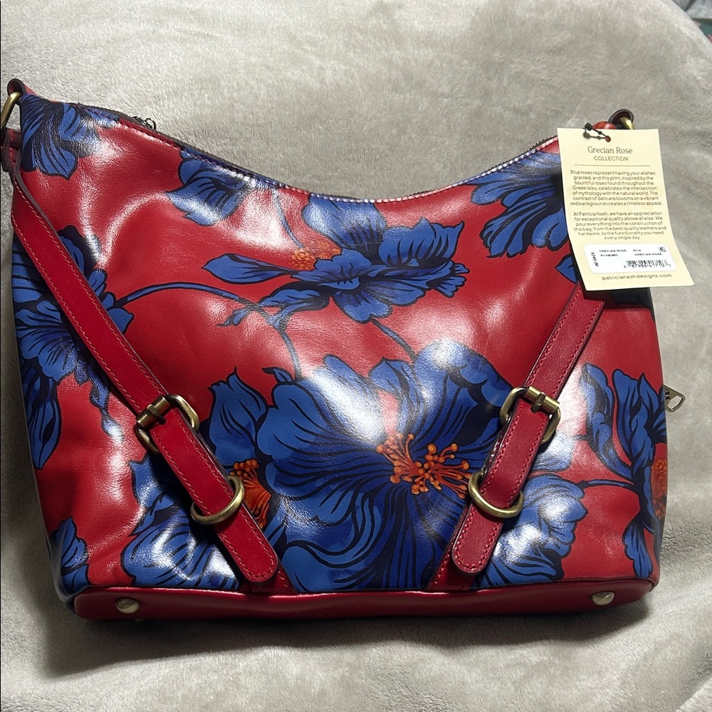 Patricia Nash Red and Blue Floral Shoulder Bag